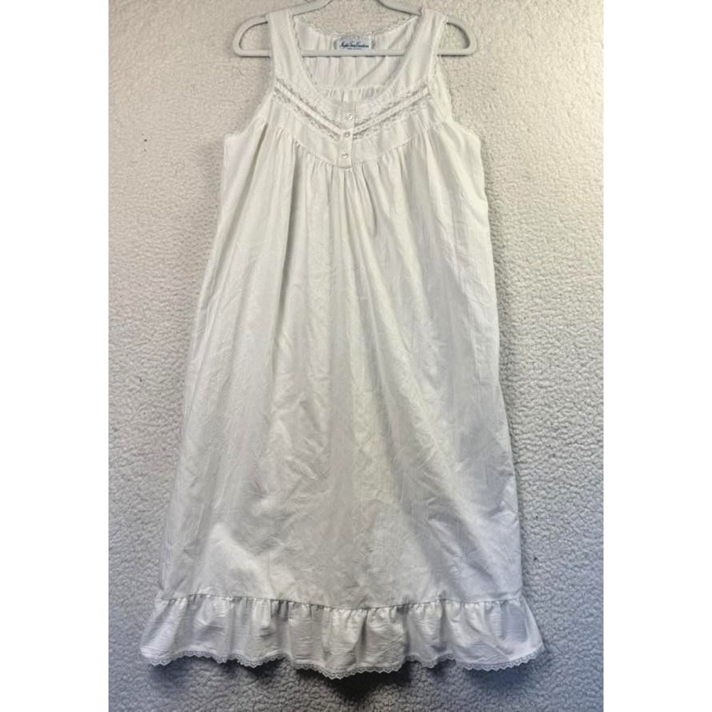Night Time Creations Nightgown Womens‎ Small White Lace Trim Ruffle Hem Made USA